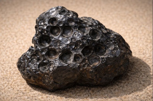 black industrial slag resembling meteorite